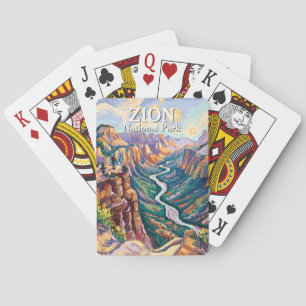 Vibrant Zion National Park Canyon River Hiking Art Playing Cards