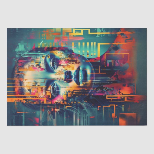 Vibrantly Abstract Chaotic Portrait Lady Decoupage Tissue Paper (Front)