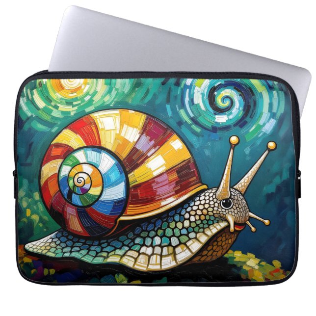 Vibrantly Colorful Impasto Whimsical Snail Laptop Sleeve (Front)