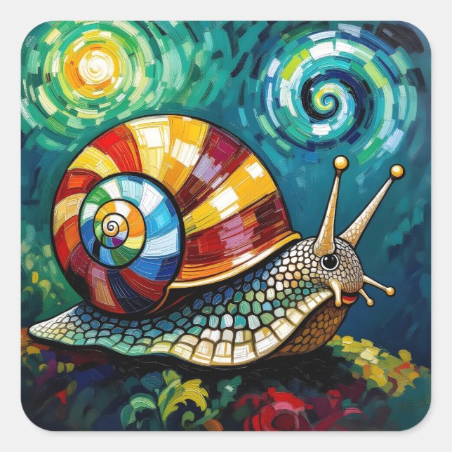 Vibrantly Colorful Impasto Whimsical Snail Square Sticker (Front)