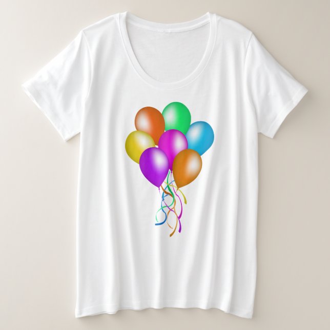 Vibrantly Coloured Bunch of Balloons Streamers Plus Size T-Shirt (Design Front)