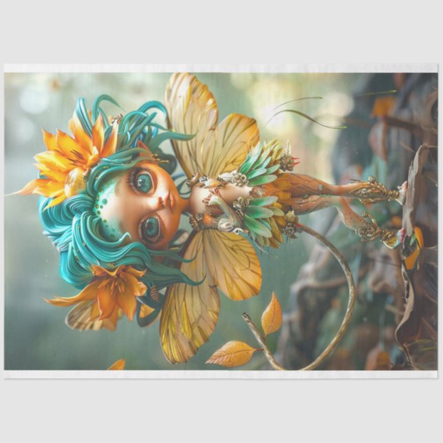 Vibrantly Coloured Fairy Decoupage Tissue Paper (Front)