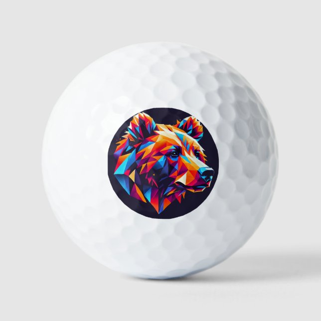 Vibrantly Coloured Geometric Bear Illustration Golf Balls (Front)