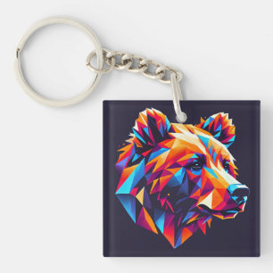 Vibrantly Coloured Geometric Bear Illustration Key Ring