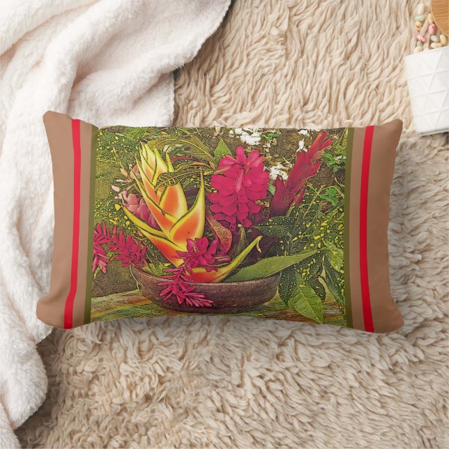 Vibrantly-coloured Tropical Plants/Aloha Lumbar Cushion (Blanket)