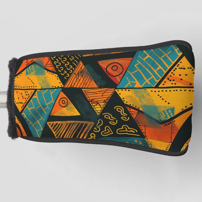 Vibrantly colourful triangles with tribal patterns golf head cover (Front)