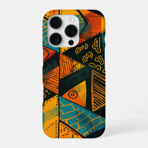 Vibrantly colourful triangles with tribal patterns iPhone 16 pro case