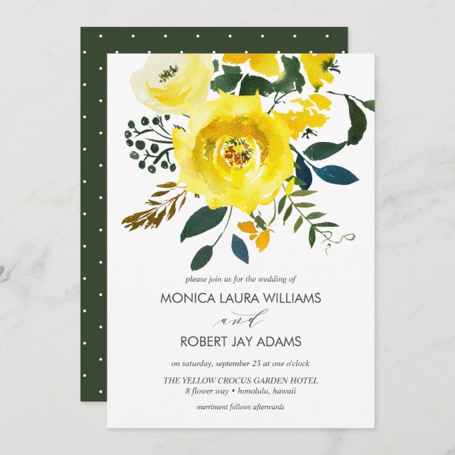 Vibrantt yellow Floral Wedding typography Invitation (Front/Back)