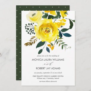 Vibrantt yellow Floral Wedding typography Invitation