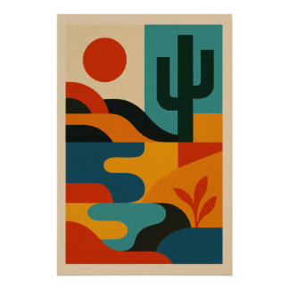 Vibrating Geometric Desert Landscape Poster