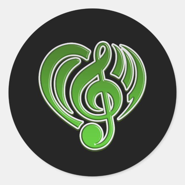Vibrations Musical Love Green Heart Music Note DJ Classic Round Sticker (Front)