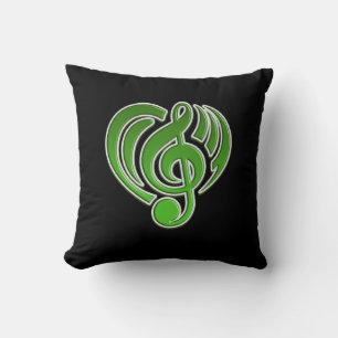 Vibrations Musical Love Green Heart Music Note DJ Cushion