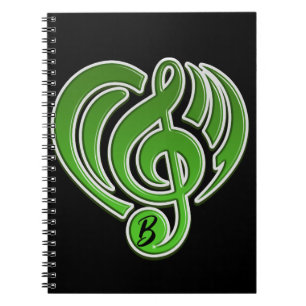 Vibrations Musical Love Green Heart Music Note DJ Notebook