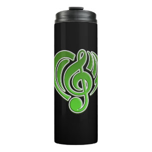 Vibrations Musical Love Green Heart Music Note DJ Thermal Tumbler
