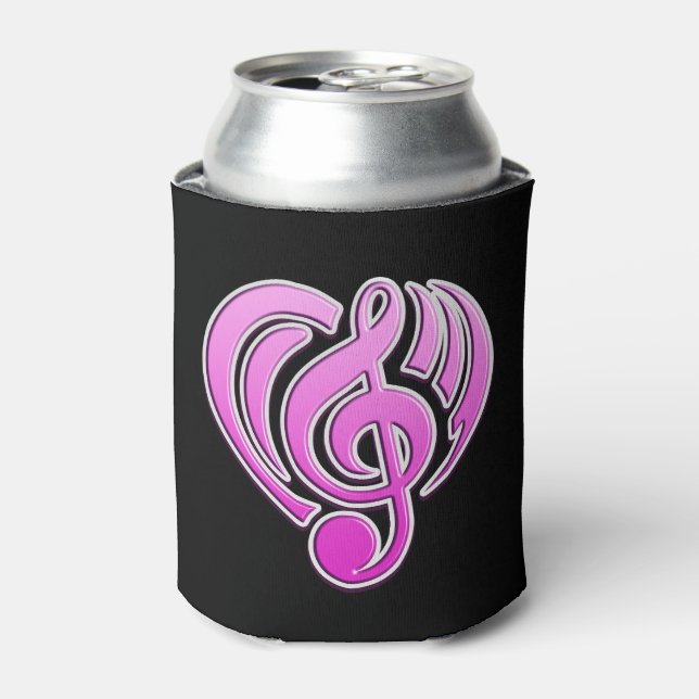 Vibrations Musical Love Pink Heart Music Note DJ Can Cooler (Can Front)
