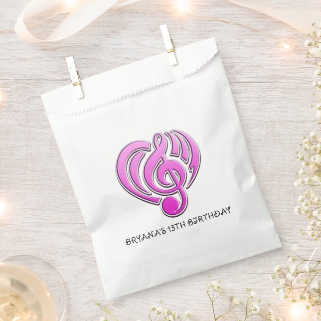 Vibrations Musical Love Pink Heart Music Note DJ Favour Bags (Clipped)