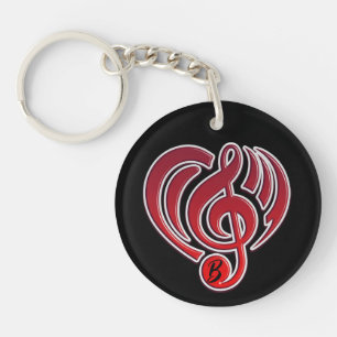 Vibrations Musical Love Red Heart Music Note DJ Key Ring