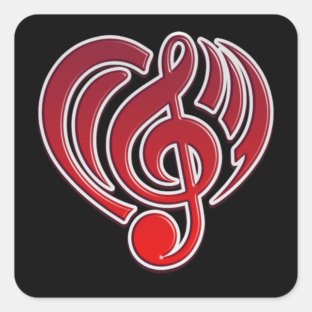 Vibrations Musical Love Red Heart Music Note DJ Square Sticker (Front)