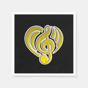 Vibrations Musical Love Yellow Heart Music Note DJ Napkin