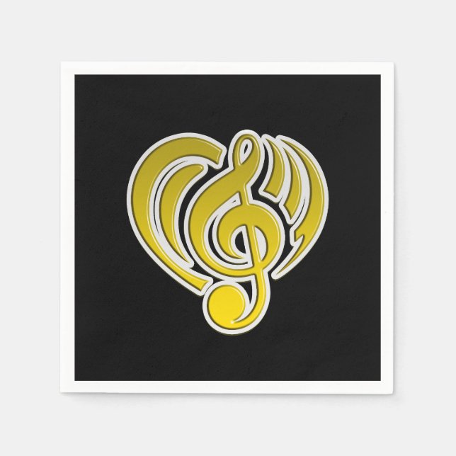 Vibrations Musical Love Yellow Heart Music Note DJ Napkin (Front)