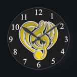 Vibrations Musical Love Yellow Heart Music Note DJ Round Clock<br><div class="desc">Customise with any text.</div>