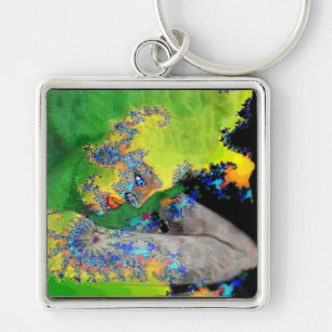 VIBRATIONS OF MATTER,FRACTAL WOMAN IN GREEN YELLOW KEY RING