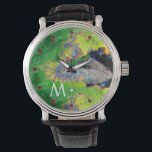 VIBRATIONS OF MATTER,GREEN FRACTAL WOMAN MONOGRAM WATCH<br><div class="desc">Colourful , surreal fractal portrait in vibrant green, yellow orange , black white teal blue colours. by Bulgan Lumini (c)</div>