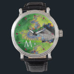 VIBRATIONS OF MATTER,GREEN FRACTAL WOMAN MONOGRAM WATCH<br><div class="desc">Colourful , surreal fractal portrait in vibrant green, yellow orange , black white teal blue colours. by Bulgan Lumini (c)</div>