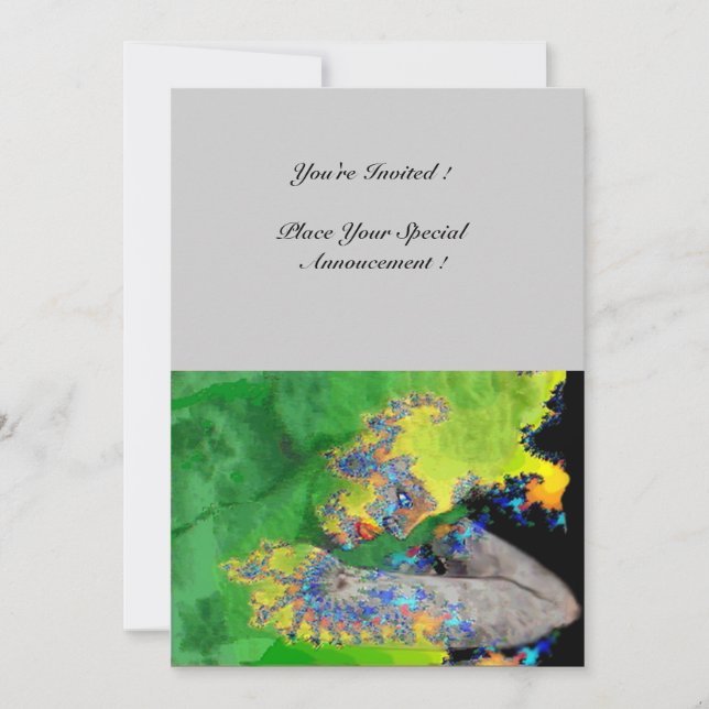 VIBRATIONS OF MATTER ,  green yellow black grey Invitation (Front)