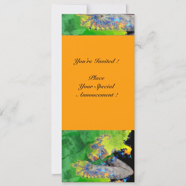 VIBRATIONS OF MATTER ,  green yellow black orange Invitation (Front)