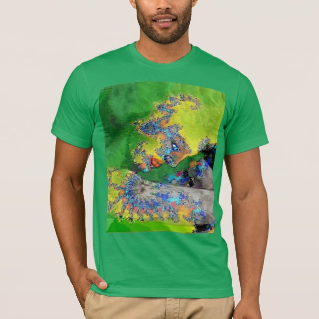 VIBRATIONS OF MATTER,LADY IN GREEN YELLOW FRACTALS T-Shirt (Front)