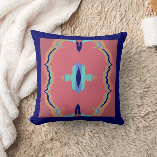 Vibrations on Blue/Aqua/Orange/Salmon Cushion (Blanket)