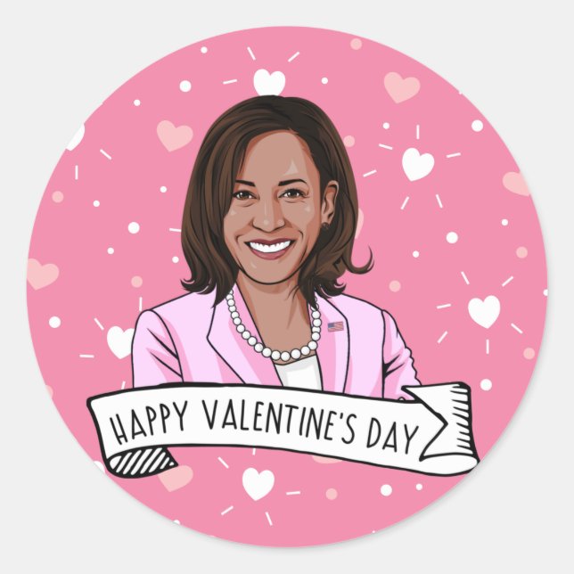 Vice President Kamala Harris Valentine's Day Classic Round Sticker (Front)