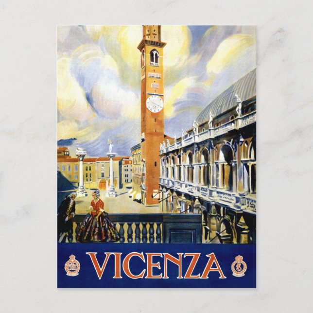 Vicenza Italy Vintage Travel Poster Restored Postcard (Front)