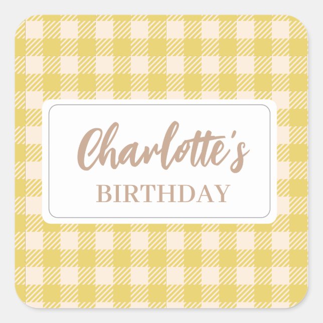 Vichy farmhouse yellow preppy gingham plaid check square sticker (Front)