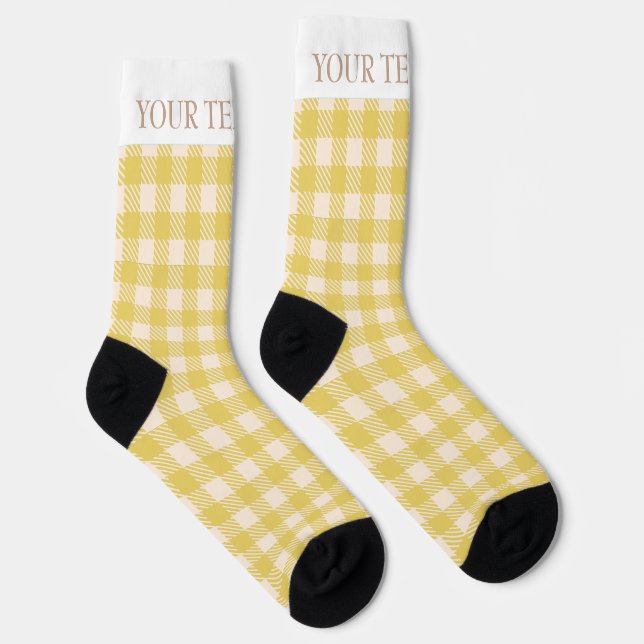 Vichy yellow green gingham prepply plaid checked socks (Right)