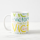 Victor Coffee Mug<br><div class="desc">Victor. Show and wear this popular beautiful male first name designed as colourful wordcloud made of horizontal and vertical cursive hand lettering typography in different sizes and adorable fresh colours. Wear your positive american name or show the world whom you love or adore. Merch with this soft text artwork is...</div>