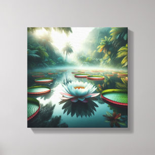 Victoria Amazonica Giant Lily Pads in Tropical Canvas Print