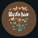 Victoria Birthday Sister Butterfly Dandelion Name Classic Round Sticker<br><div class="desc">Victoria Birthday Sister Butterfly Dandelion Name Gift. Perfect gift for your dad,  mum,  papa,  men,  women,  friend and family members on Thanksgiving Day,  Christmas Day,  Mothers Day,  Fathers Day,  4th of July,  1776 Independent day,  Veterans Day,  Halloween Day,  Patrick's Day</div>
