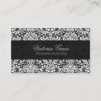 Victoria Black Grey Damask Chic Business Card