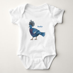 Victoria crowned pigeon bird cartoon illustration baby bodysuit