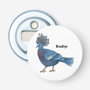 Victoria crowned pigeon bird cartoon illustration bottle opener