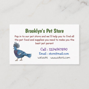 Victoria crowned pigeon bird cartoon illustration business card