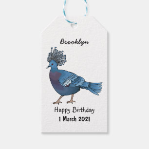 Victoria crowned pigeon bird cartoon illustration gift tags