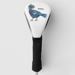 Victoria crowned pigeon bird cartoon illustration  golf head cover