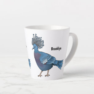 Victoria crowned pigeon bird cartoon illustration  latte mug