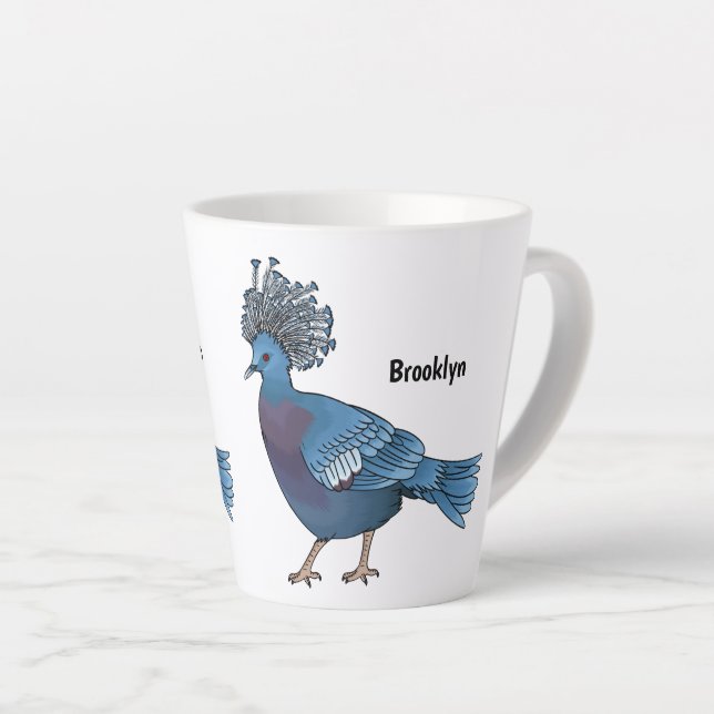 Victoria crowned pigeon bird cartoon illustration  latte mug (Right Angle)