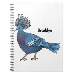 Victoria crowned pigeon bird cartoon illustration  notebook