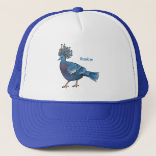 Victoria crowned pigeon bird cartoon illustration trucker hat