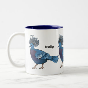 Victoria crowned pigeon bird cartoon illustration Two-Tone coffee mug
